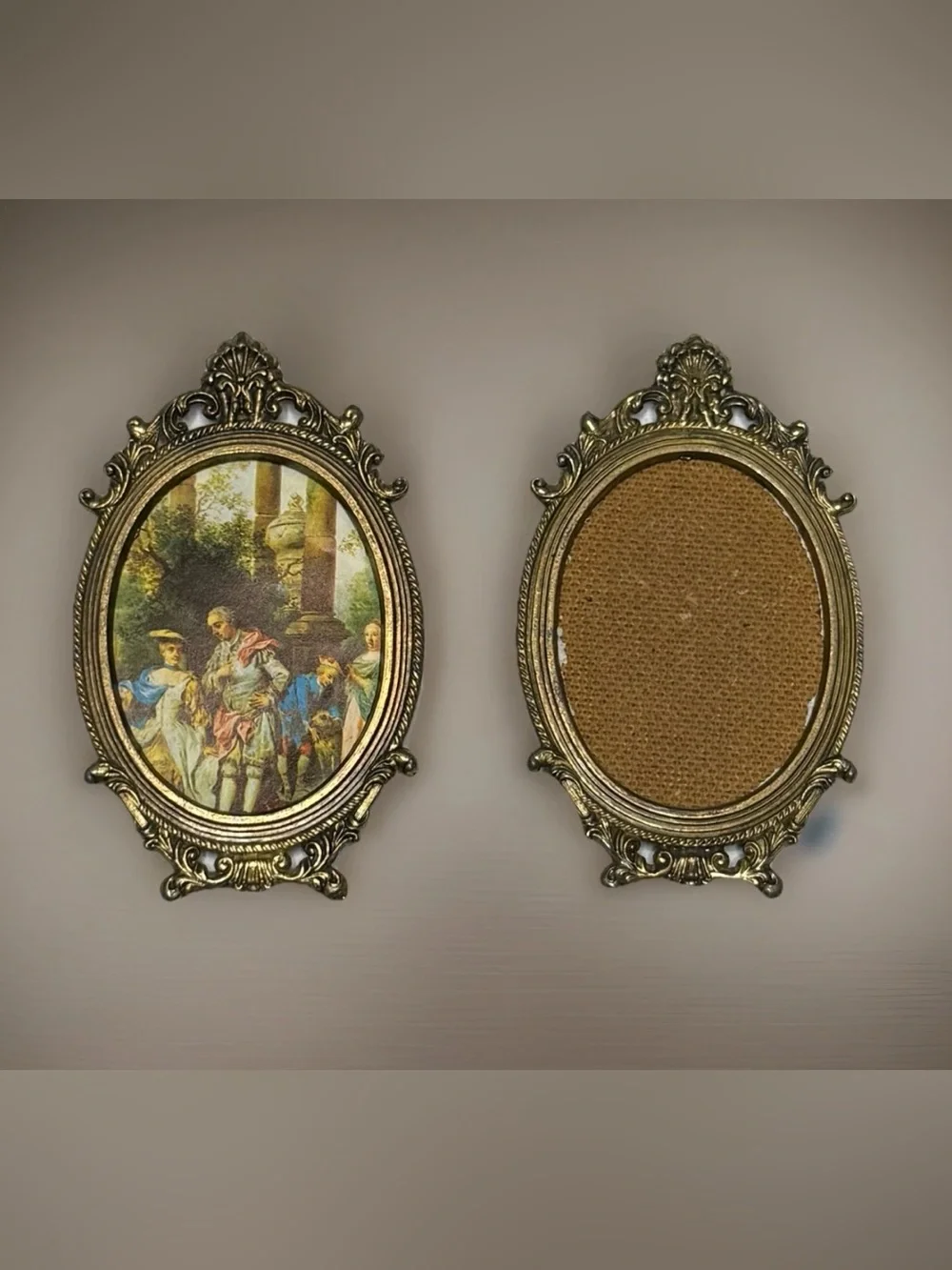 Set of Vintage Ornate Oval Antique Brass Rococo Picture Frames 5x3 Made In Italy
